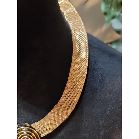 Women's Statement Gold Mesh Necklace With Spiral Wire Design And Druzy Stone - Picture 4 of 8